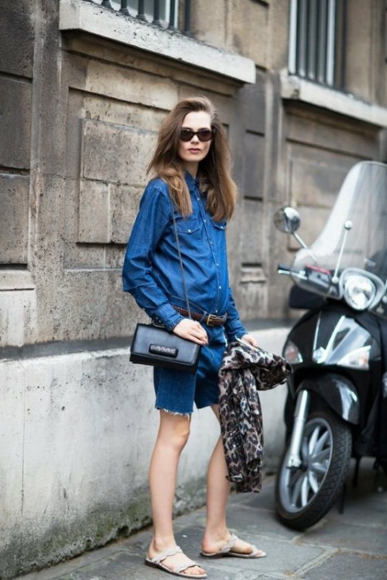 Džínsová košeľa s bermudami z bavlnenej rifľoviny Džínsy-Bermudy-pre-ženy-motocykel