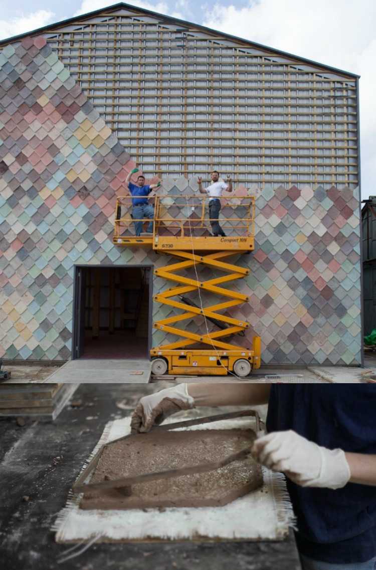 Betónová architektúra - betónové škridle na vonkajšie obklady budov Betónová architektúra -betónová fasáda-farba-pastelové-nuansy-obklady