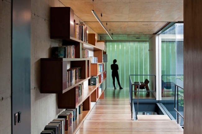 Dizajnový lamelový záves do obývačky návrh knižnice