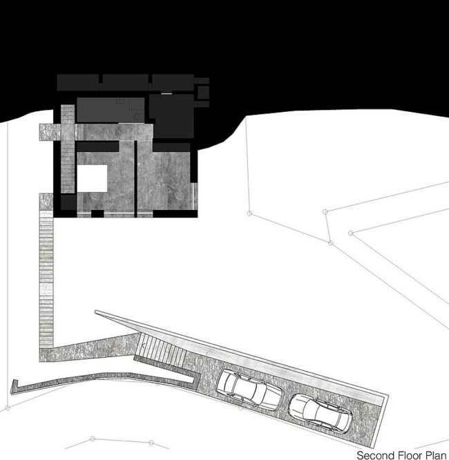 Náčrt budovy garáže na prvom poschodí