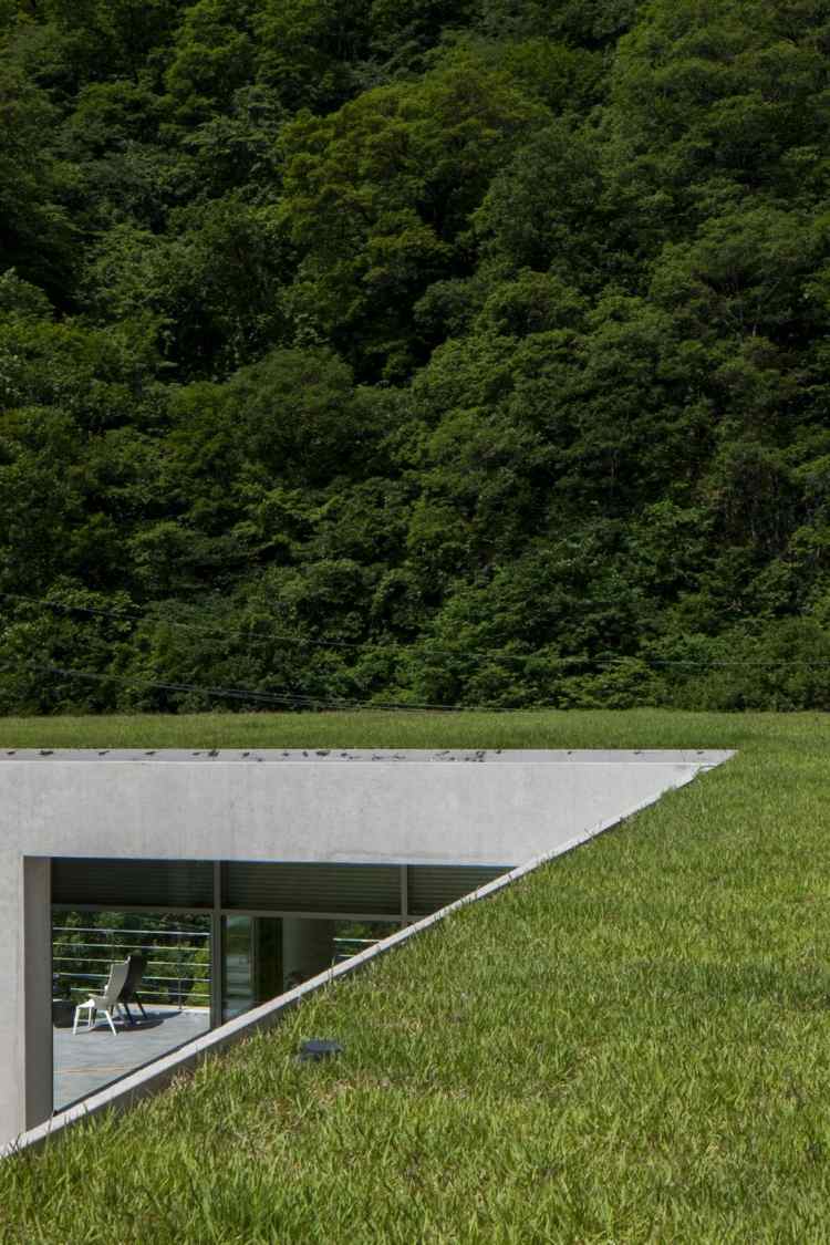 betónový vzhľad-stena-strecha-ozelenenie-trávnik-prírodný vzhľad