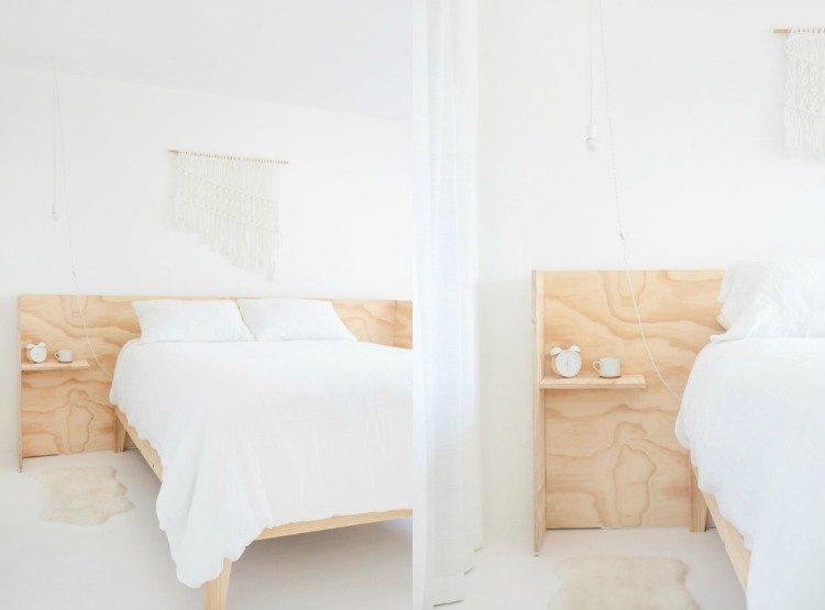 Postavte si vlastnú posteľ s poličkou z preglejky polička-polička-úložný-úložný-preglejka-biela