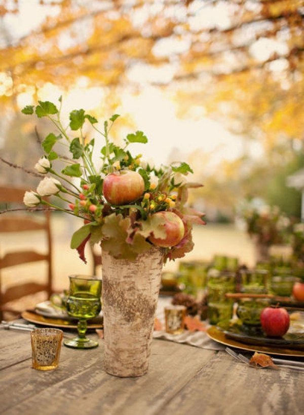 rustikálna stolová váza na výrobu - vyhĺbenie kmeňa stromu - jesenná kytica rustikálna-stolná váza-urob si sám-kmeň-stromu-vydutý-jeseň