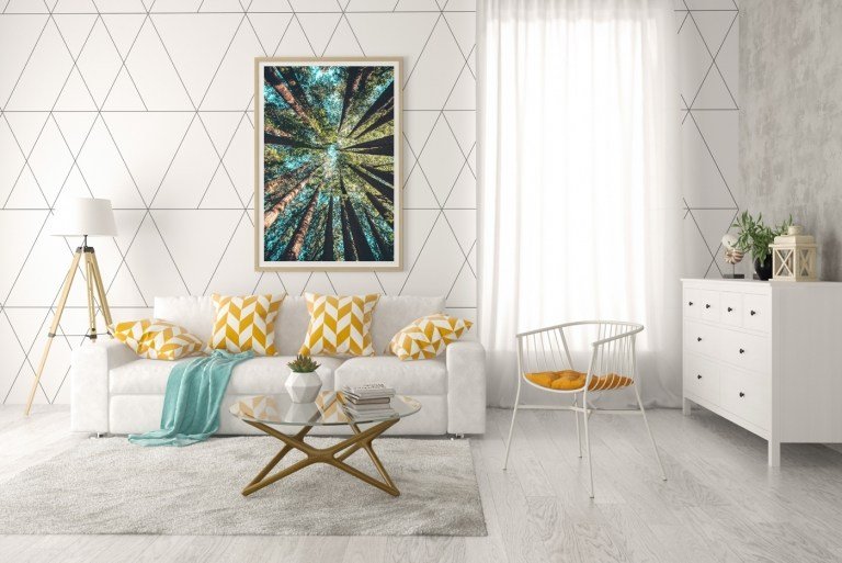 Všimnite si vzdialenosti a výšky na obrázku nad pohovkou