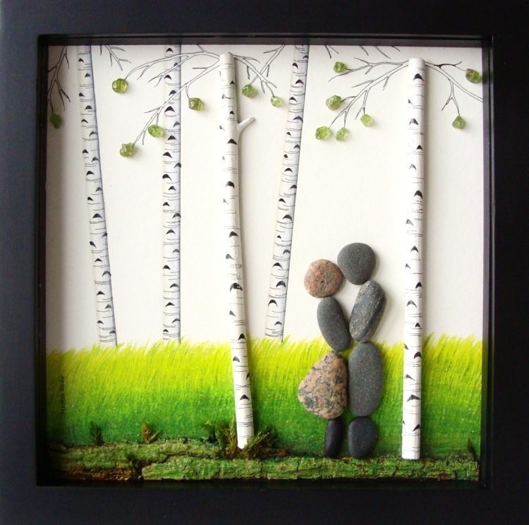 drotárske obrázky s kameňmi-les-milovníkom brezy-lúkou-maľbou