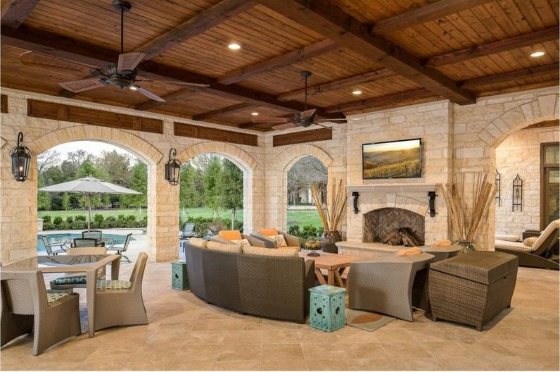 terasa dizajn nápad zastrešenie stredomorský štýl krb ratan rustikálny