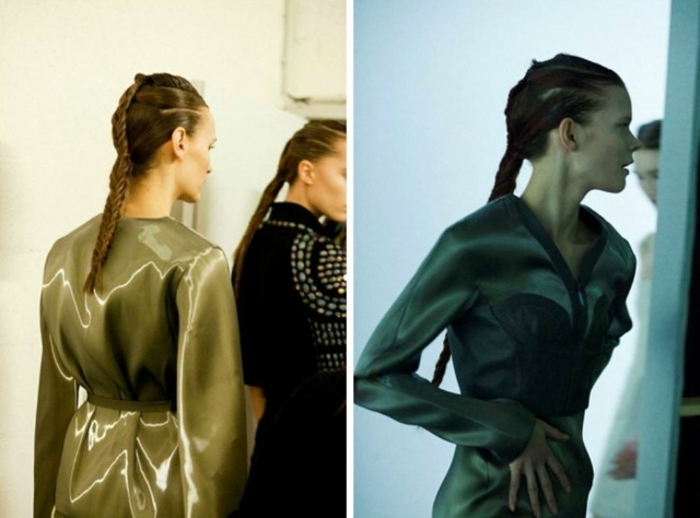 Modely Iris van Herpen v zákulisí Saténový vrchný diel s lesklým efektom