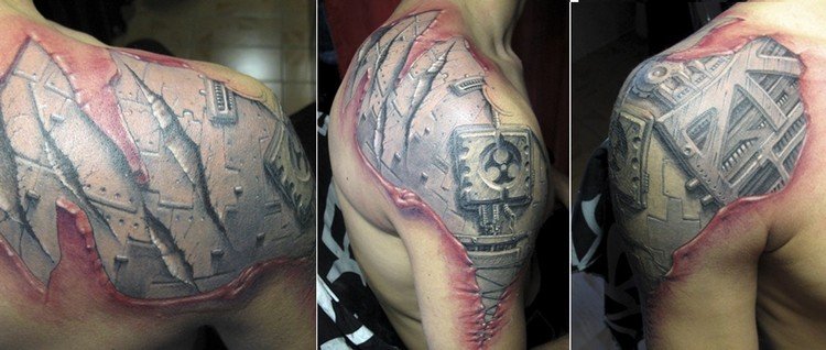 biomechanika-tetovanie-ramenná čepeľ-horné rameno-stroj-pod-kožou-3d-efekt