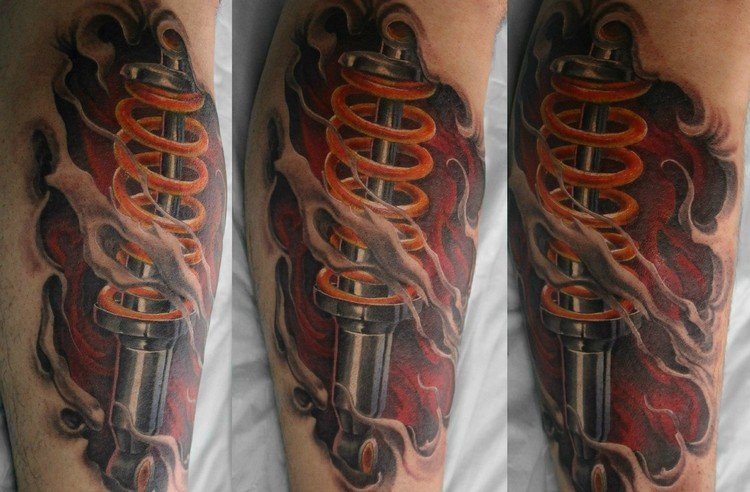 biomechanika tetovanie lýtka tlmič piest pružina farebná
