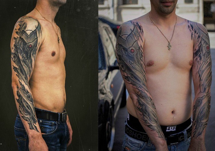 biomechanika tetovanie celého ramena časti robota pod kožou