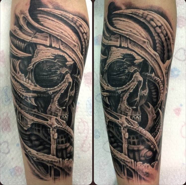 biomechanika-tetovanie-predlaktie-lebka-3d-dizajn