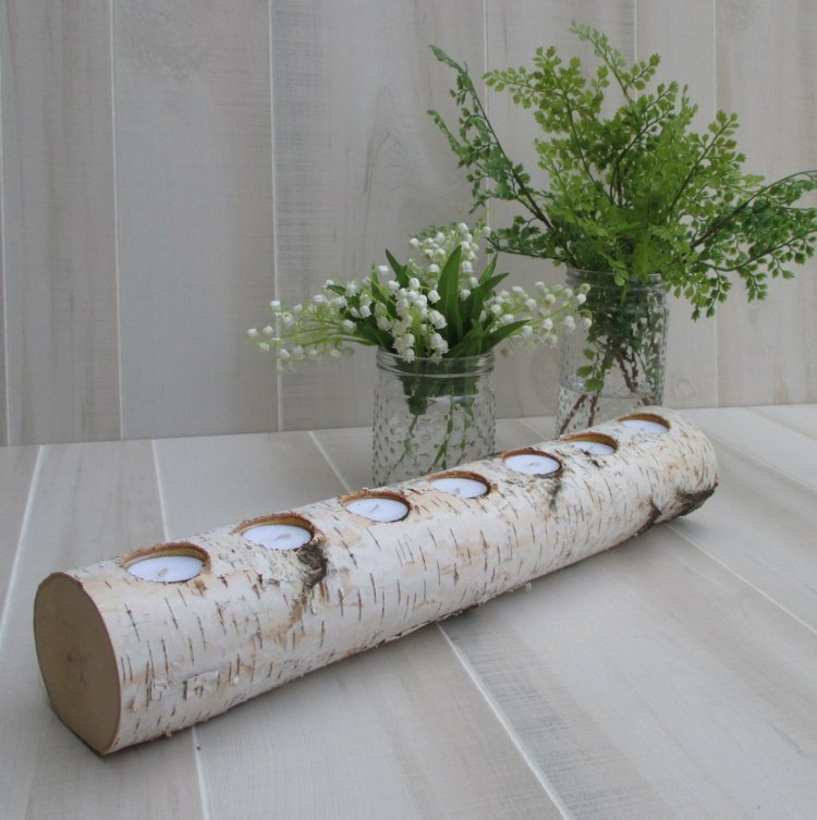 rustikálny držiak na čajovú sviečku vyrobený z kmeňa brezy kmeň břízy-deko-stôl-držiak na čajovú sviečku-rustikálny