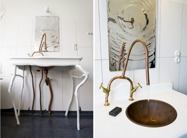 Ručne vyrábané umývadlo na kúpeľni Ručne vyrobené dizajnové kúpeľňové umývadlo z medených mosadzných nôh