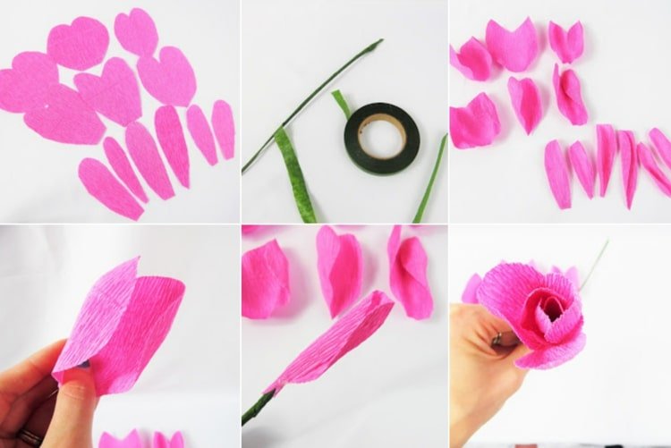 Domáce krepové kvety na ozdobu bytu - romantické ruže