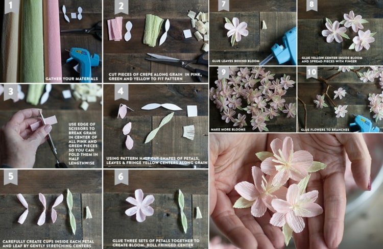 Vytvorte si čerešňové kvety sami z krepu rýchlo a jednoducho