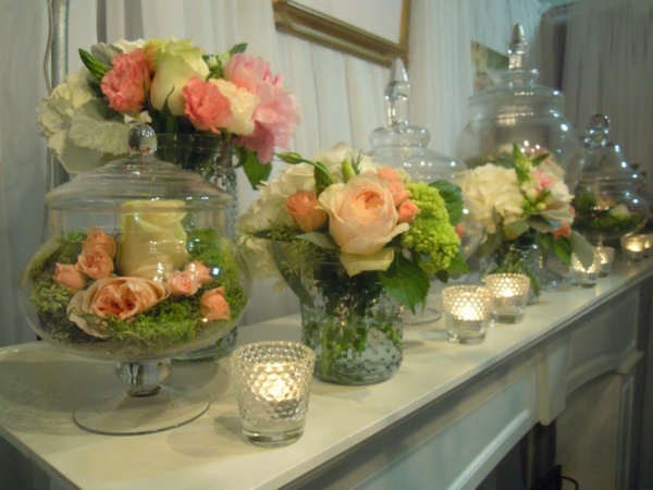 sklenené kvety dekorácia ruže mach ozdobiť napodobniť