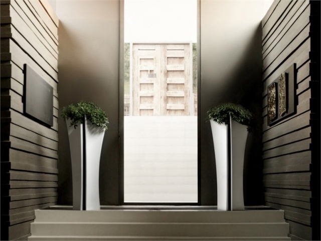 váza pred dverami dva kusy vyzerajú príjemne kvety pred dverami sú dve príjemné