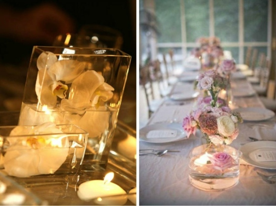 obdĺžnikové a okrúhle sklenené nádoby s plávajúcimi kvetmi Rose-blossom-rose-buquet-with-floating-blossoms-table-decoration-orchids