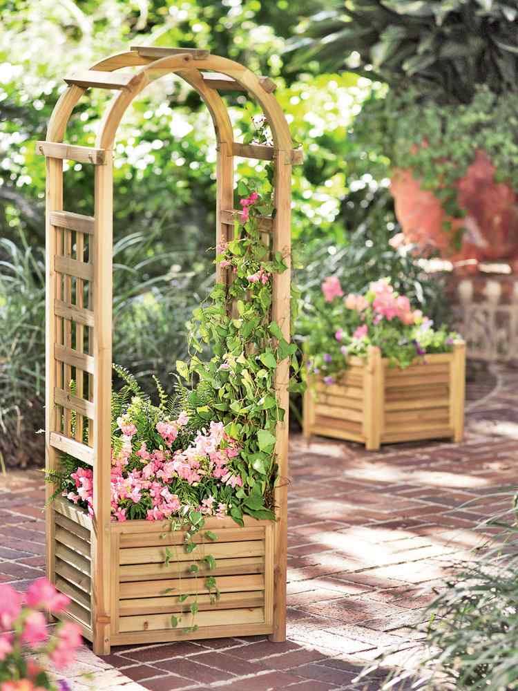 Kvetináč-mreže-rastliny-lezenie-box-drevo-oblúk-zimolez