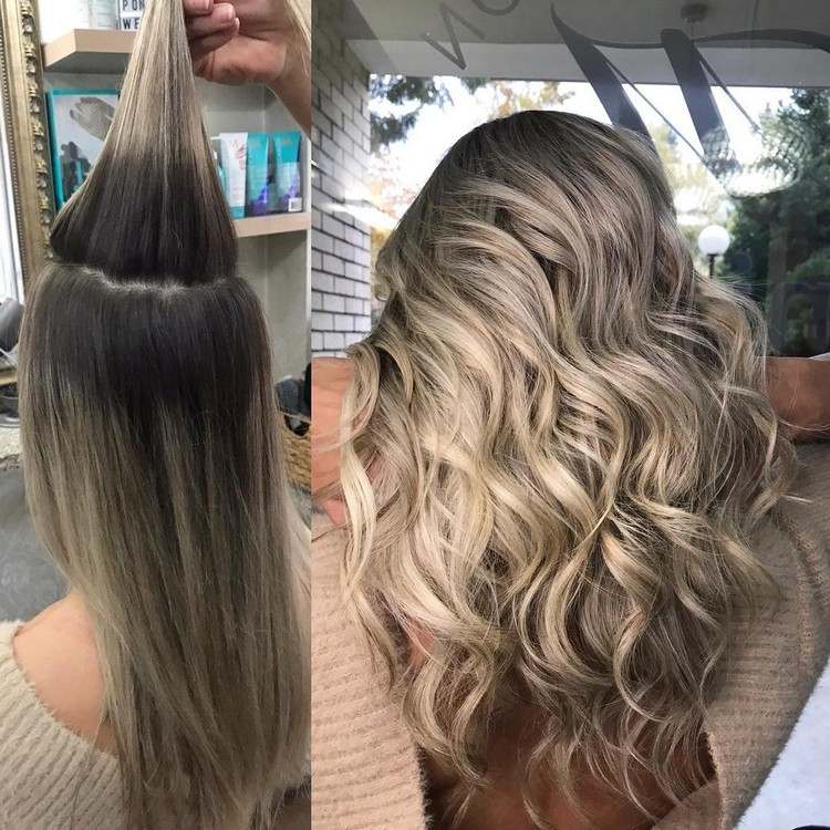 Blond vlasy s prameňmi obrázkov na palube trendu balayage vlasov