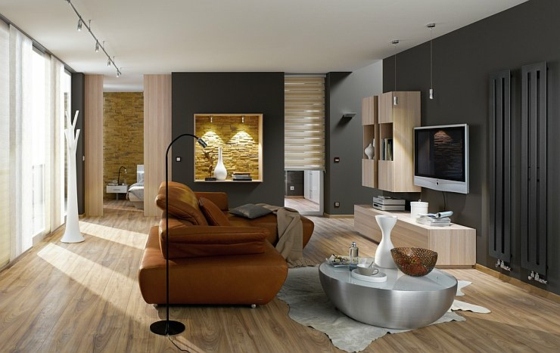 svetlý laminátový krb do obývačky