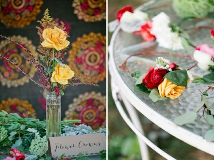 Na svadobnej hostine boli pekné kvetinové úpravy dekorácia nevesta párty kvety ruže žltý stôl biele kovové sklo