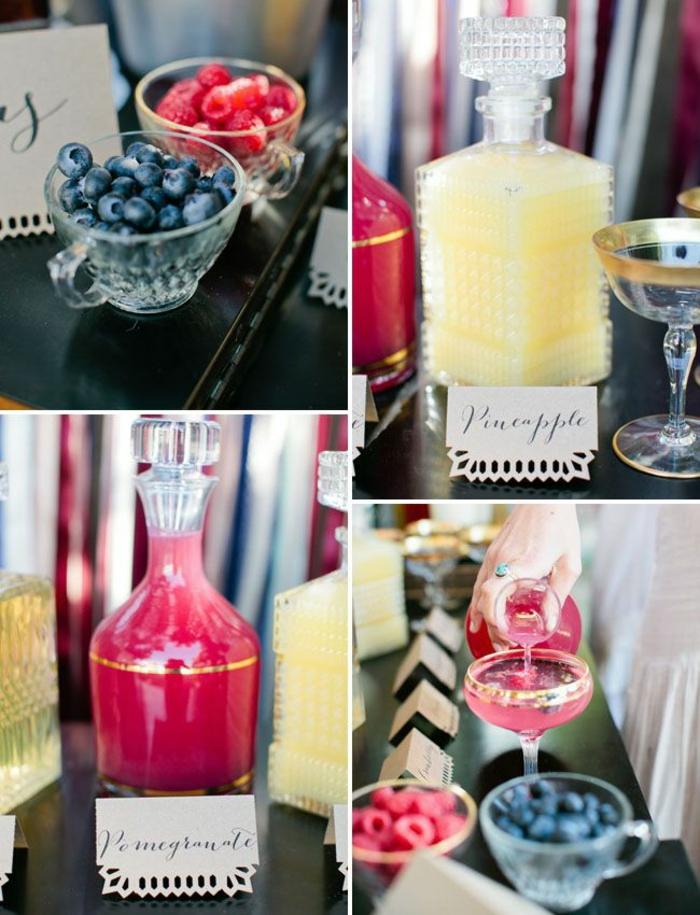 Nápad na svadobnú hostinu na nápoje - pridajte bobule bohémska nevesta strana čučoriedky maliny poháre na šťavu