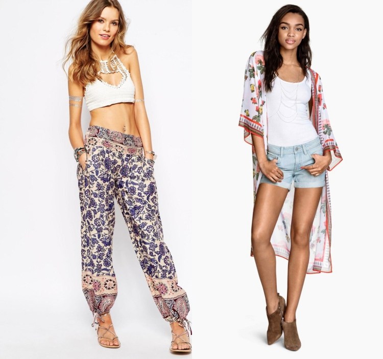 pohodlná a ležérna boho chic móda boho-chic-fashion-coachella-asos-h & amp; m-vzdušné nohavice-vzorované-jens-nohavice-krátke