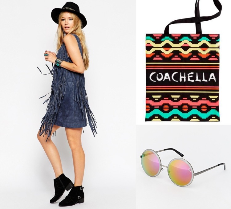 Plátenná taška Coachella a okrúhle zrkadlové slnečné okuliare - nutnosť boho-chic-fashion-coachella-asos-h & amp; m-tasche-slnečné okuliare