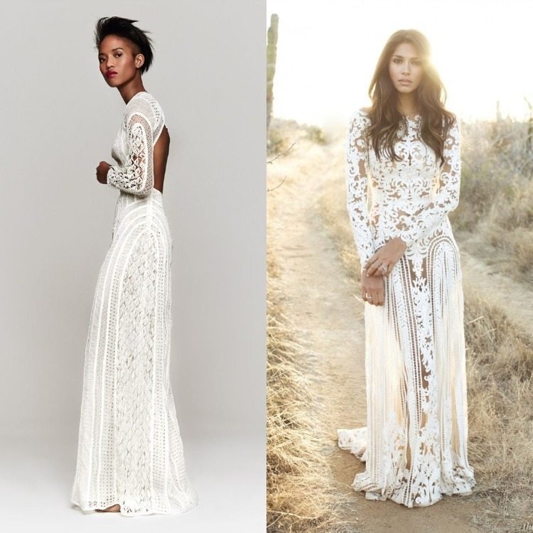 Maxi šaty vyrobené výlučne z čipky, ručne vyrobené pre elegantné ženy Boho Chic Fashion -Biele-čipkované-maxi-šaty-ozdoby-romantické-transparentné