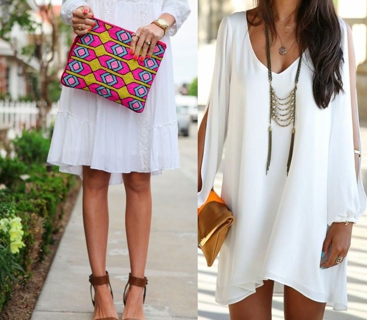 K jednoduchému outfitu sa hodia farebné, atraktívne doplnky Boho Chic Fashion -príslušenstvo-šaty-taška-farba-hnedá-viacfarebná