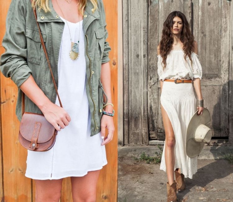 Bunda na chladné večery na konci leta Boho-Chic-móda-biele-šaty-sukňa-bunda-bunda-ležérny-vzhľad-moderná