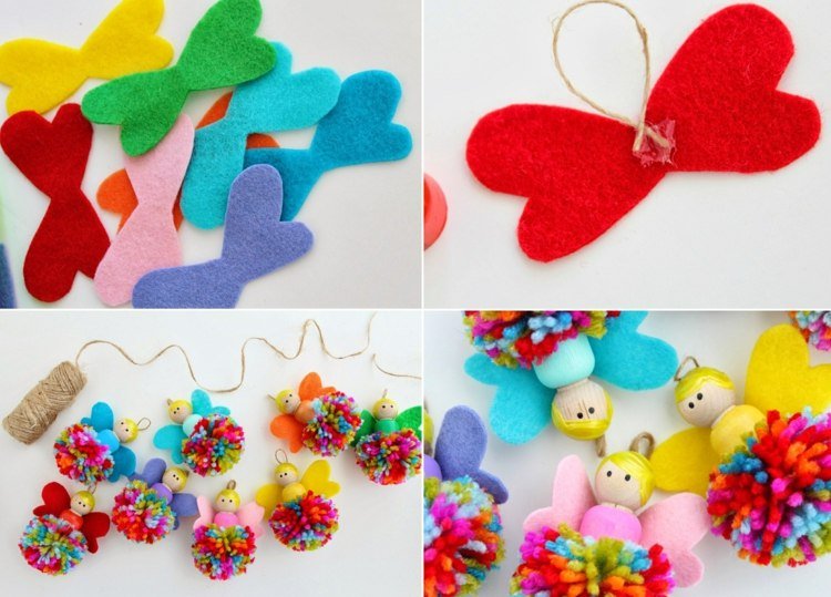 Vyrobte z plsti víly s pomponmi a krídlami