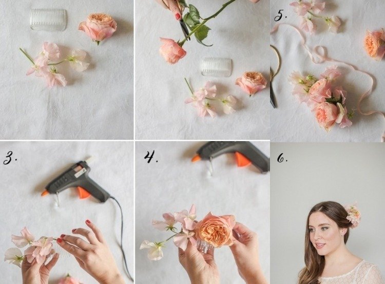 Vyrobte si kvetinové úpravy pre svoje vlasy sami svadobný účes-veniec-romantické-kvety-návod-vlasy-urob si sám