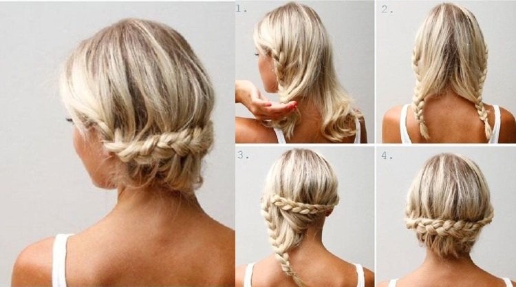 jednoduchý pletený účes vhodný na ozdobenie čerstvými kvetmi svadobný účes-kvetinový-veniec-romantické-kvety-návod-zapletaný účes-ľahké-kutilstvo