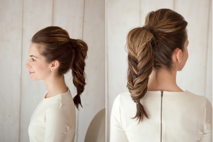 Vrkoč z rybej kosti ako ležérny, elegantný chvost svadobný účes-zapletané-skvelé-chvostové-sieťované-koncové-šaty-s dlhým rukávom