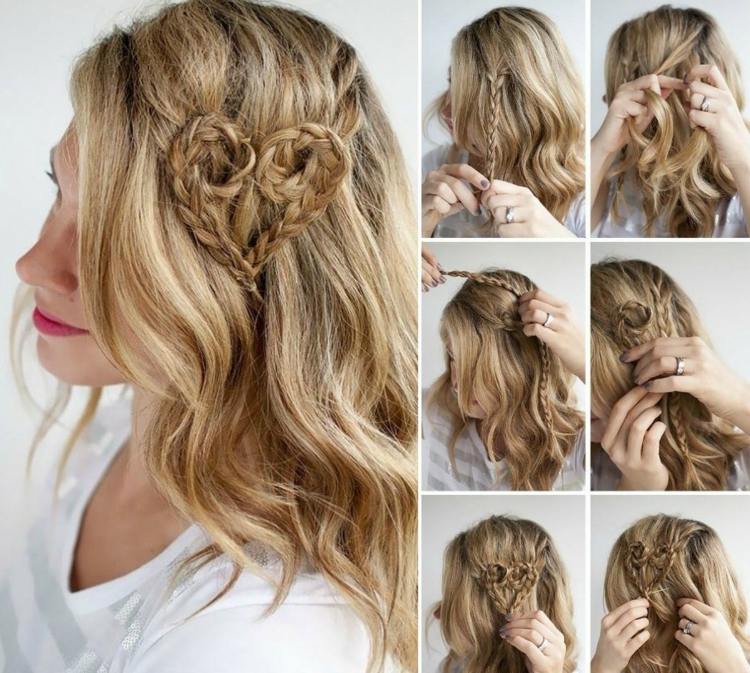 Dva tenké vrkoče môžu vytvoriť srdce svadobný účes-pletené-tvar srdca-zaujímavé-tvarovanie-návod na vlasy