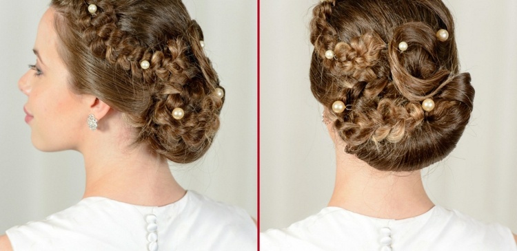 Pôvodné vrkoče boli ozdobené elegantnými perlami svadobný účes-s-vrkočom-updo-perličkový-drdol-elegantný