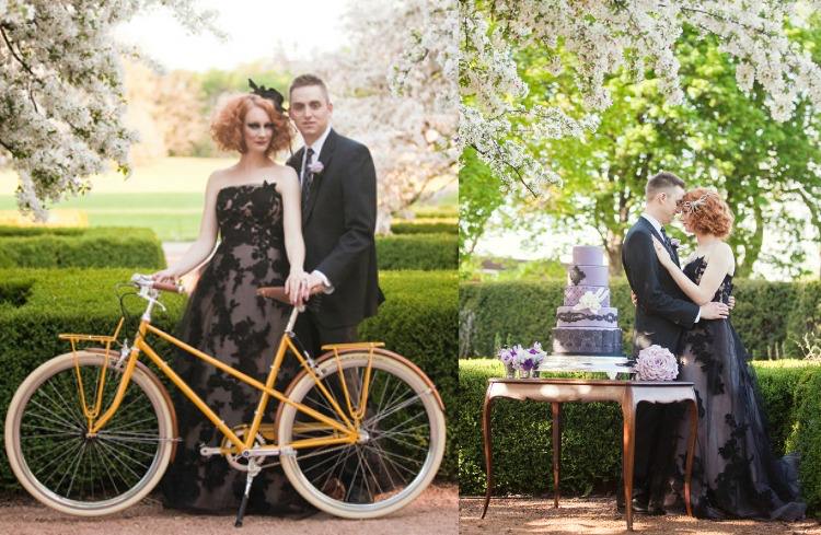 svadobné šaty-čierna-extravagantná-svadobná-móda-ružovo-purpurovo-gotická