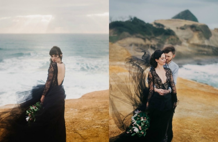 svadobné šaty-čierna-extravagantná-svadobná-móda-čipka-tyl