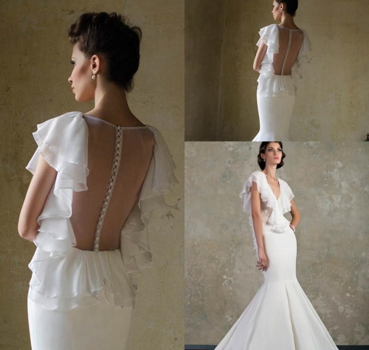 elegantné svadobné šaty v bielej farbe s volánmi vpredu aj vzadu svadobné šaty-prízvuk-chrbát-chrbát-voľný-volánik-gombíky-tyl-biely-elegantný