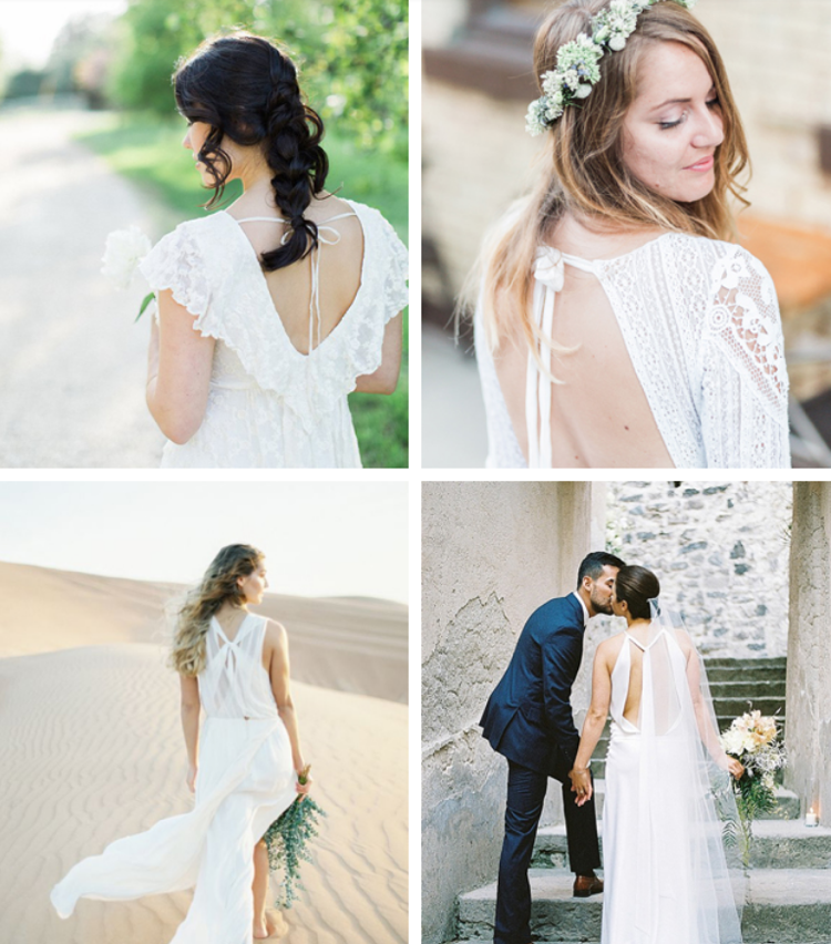 Svadobné šaty vintage boho stuha s otvorenou zadnou mašľou