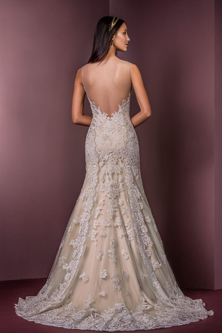 Bez rukávov priehľadné svadobné šaty z morskej panny z tylu