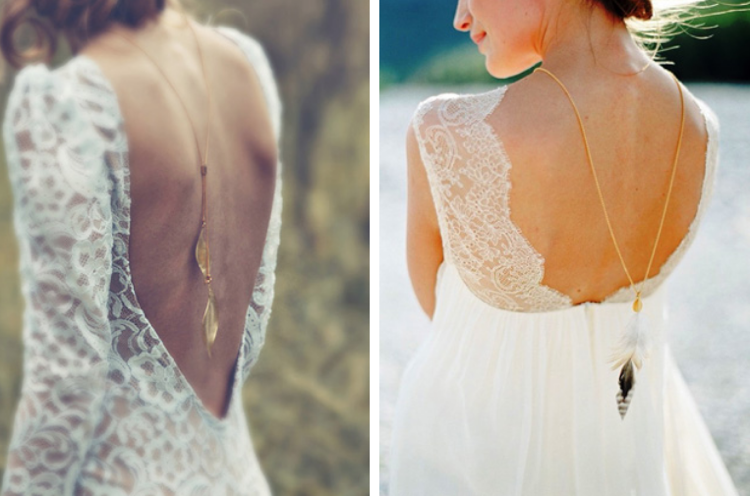 Boho svadobné svadobné šaty reťaz etnické prívesok perie
