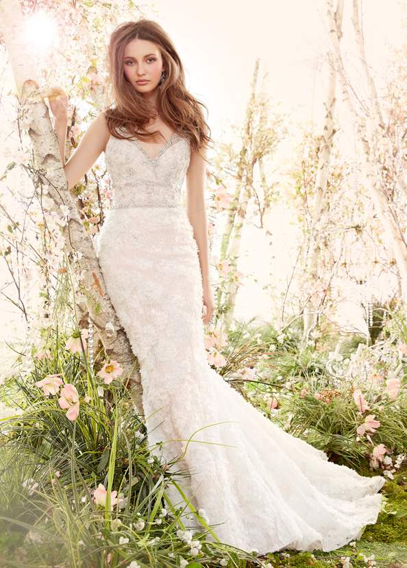 svadobné šaty jim hjelm 2014 dizajn-špicatá trúbka-v-výstrih-vyšívaný-vláčik