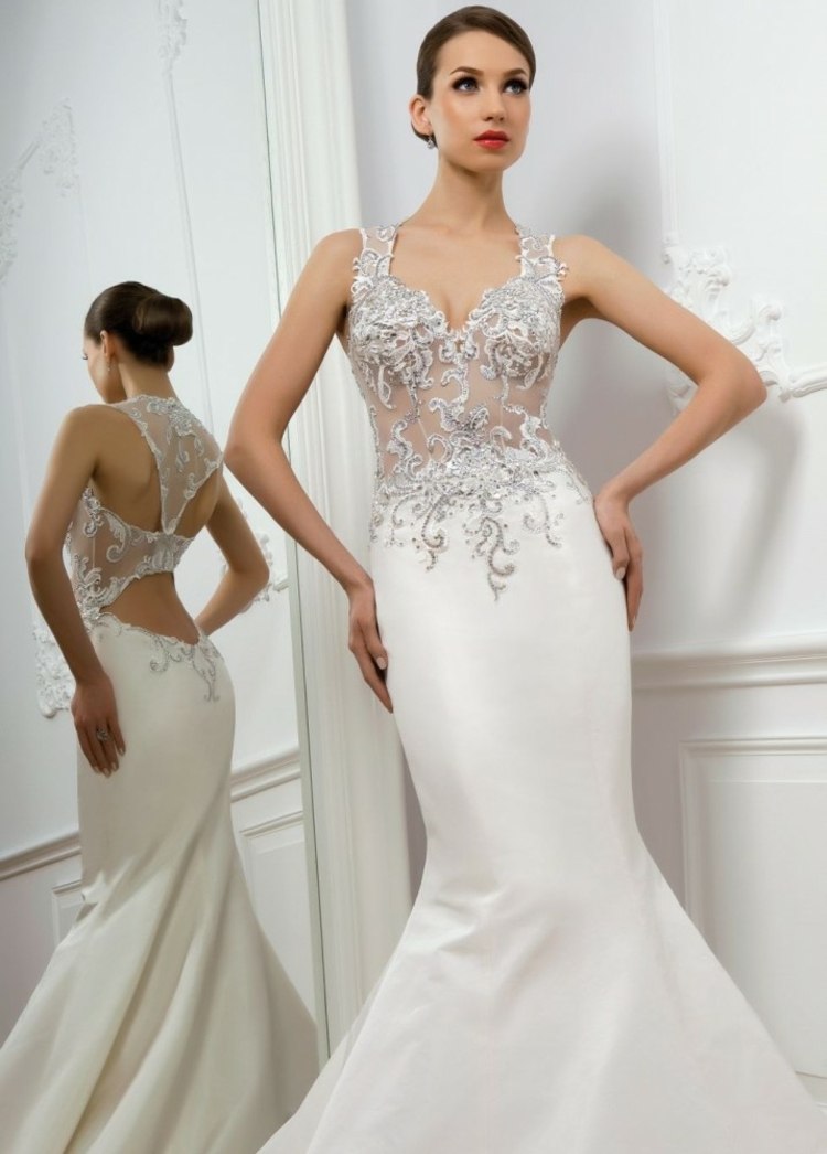 Svadobné šaty čipkované kamienky na vrchole atraktívneho chrbta