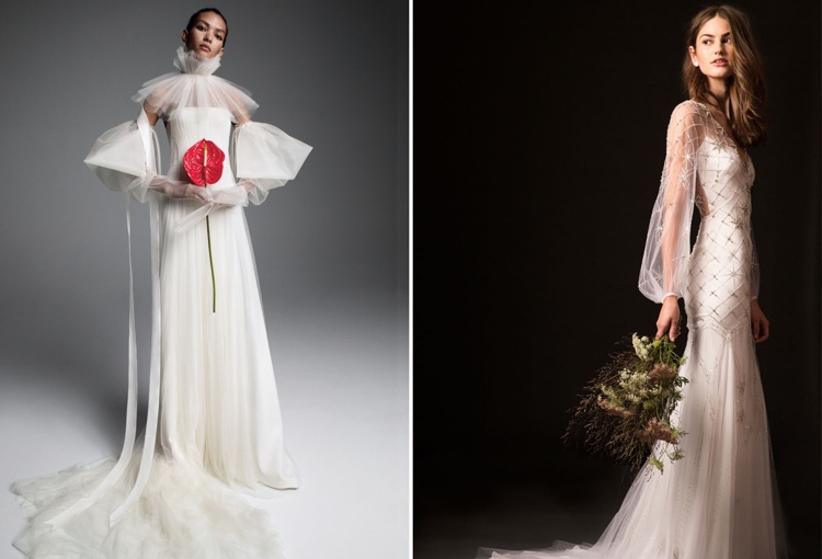 Svadobné šaty 2019 dlhé lístkové rukávy transparentné