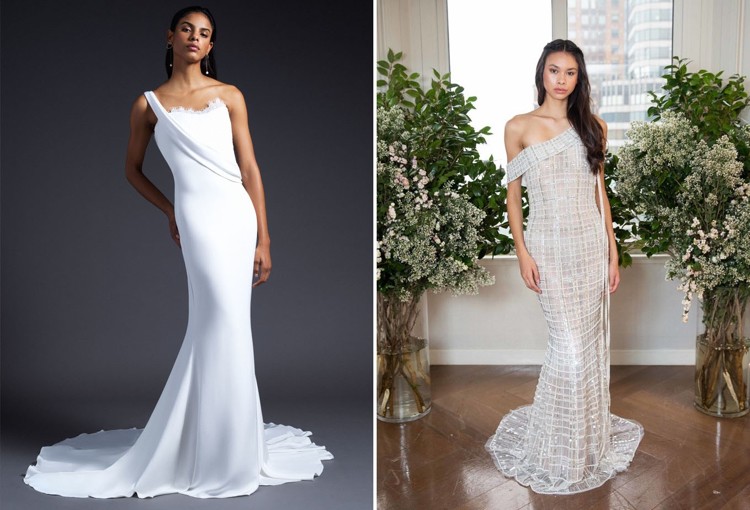 Svadobné šaty 2019 asymetrický výstrih voľné rameno