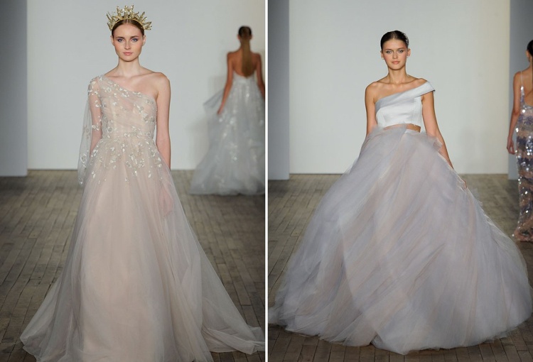 Svadobné šaty 2019 tylová sukňa asymetrický výstrih mimo plecia plesové šaty