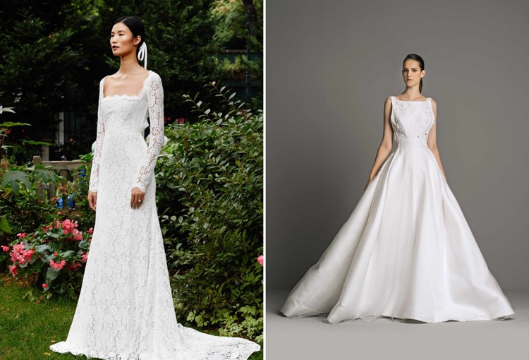 Svadobné šaty 2019 carre výstrih navrhuje trendy svadobná móda